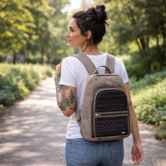 Lug Taupe Brown Quilted Travel Backpack Convertible Sling Bag - Picture 9 of 11